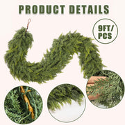 9Ft Christmas Garland,Real Touch Cedar Garland,Realistic Faux Pine Garlands | Artificial Greenery Garland for Winter Home, Mantle, Fireplace, Indoor, Outdoor Christmas Decorations (1Pcs)