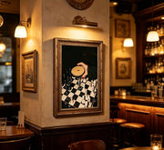 Vintage Gold Framed Martini Bar Wall Art, Moody Cocktail and Chess Canvas Print, Dark Espresso Martini Painting Picture, Chessboard Aesthetic Poster Print Artwork for Kitchen Dining Room Home Bar