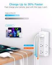 Surge Protector Outlet Extender with Rotating Plug, Multi Plug Wall Outlet | 6 AC Outlet Splitter 4 USB Ports (2 USB C),1800J USB Wall Charger, Plug Adapter Power Strip for Home Office Dorm Room Travel