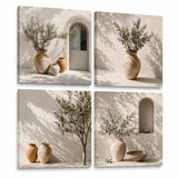 Glyzaen Neutral Olive Tree Framed Canvas Wall Art Set of 4, 30 x 30 cm | Mediterranean Vase Canvas Prints, Beige Botanical Wall Art for Living Room and Bedroom, with Hooks and Hook-and-Loop Strips