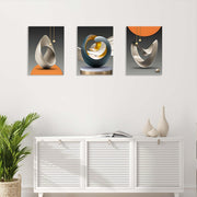 Set of 3 Canvas Wall Art, Modern Abstract Geometric Artwork for Living Room, Luxury Blue Gold and Orange Wall Decoration for Bedroom, Hallway or Staircase with Hooks and Magic Tape, 12x16 Inch