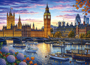 PQIKTUV 1000 Piece Jigsaw Puzzle for Adults, London Sunset Cityscape | with Big Ben & Thames River, Impossible Puzzle, Storage Bag, Nature Landscape Puzzle for Wall Decor & Gifts (27.56x19.7 Inch)