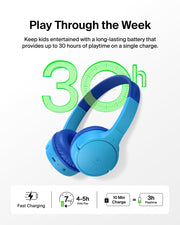 Belkin SoundForm Mini Kids Headphones, Wireless&Wired, 30H Playime, School | Headphones for Kids, Built-in Microphone, 85dB Volume Limit, USB-C, 3.5mm AUX, for School, Classroom, Travel, Laptop, Tablet