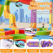 88 pcs KlickRail Electric Train Set Race Track for 3 4 5 6 7 8 Years Old | Building Toy Train Track Gravity-Defying 3D Embedded Layouts & Motorized Car, STEM Gift(Deluxe Set(88 piece)