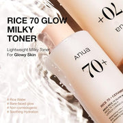 Anua Rice 70 Glow Milky Toner, Non Comedogenic, Korean Skincare, 8.45 fl.oz | Glass & Dewy Skin, Hydrating & Barrier Care, Rice Water, Niacinamide, Ceramides, All Skin Types, Fragrance-Free