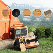 NOAA Weather Alert Radio, 5000mAh Solar Hand Crank Emergency Radio | FM AM Shortwave, Battery Operated Radio with Digital LCD, Cellphone Charger, Flashlight, Reading Lamp, SOS, Headphone Jack