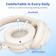 Wired Headphones with Microphone for School, 3.5mm Corded Headphones, Beige | Wired Over Ear Foldable Plug in Headphones, 4.9ft Tangle-Free Nylon Cord for School, Tablet, Laptop, MP3/4, Airplane Travel