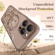 GVIEWIN for iPhone 16 Pro Case Compatible with MagSafe Screen Protector | Military Grade Protection, Full Camera Protection, Floral Translucent, Women Magnetic Phone Case, Floratopia/Brown