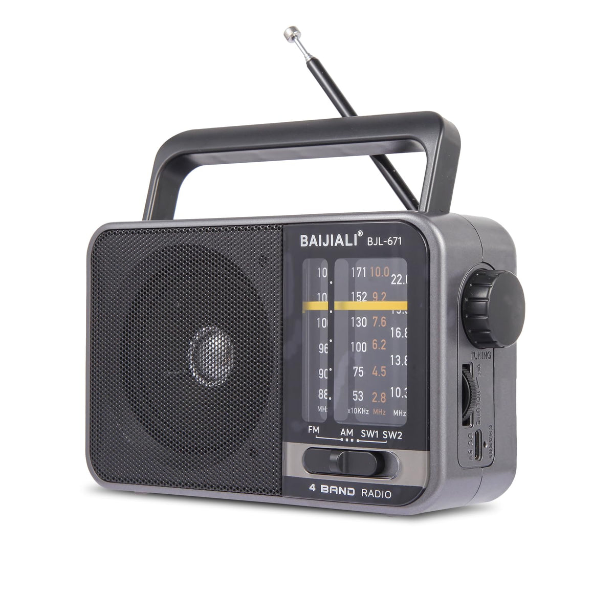 Portable AM/FM Transistor Radio with Loud Speaker, Battery or USB Powered | Compact Emergency Radio for Indoor, Outdoor, Travel & Storms (Model BJL-671)
