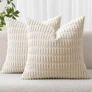 MIULEE Cushion Covers 45x45 cm Cream 2er Set Wheat Stripe Corduroy | Decorative, Boho, Scandinavian, Modern, Versatile, Soft, Sofa, Bedroom, Living Room, Bedroom, Home Office, Armchair