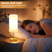 Aooshine Bedside Lamps, Table Lamp for Living Room Bedroom, Touch Dimmable | Touch Lamps Bedside with USB A+C Charging Ports, Small Lamp, Fabric Shade for Kids Room, Study, Dorm, Office, Bulb Included