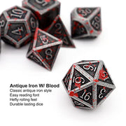 Haxtec Metal DND Dice Set, 7 Pcs Bloodstained Polyhedral Dice for RPG | Blood D&D Dice with Leather Bag, Compatible with Dungeons and Dragons, Heavy Metallic, Halloween Dice, TTRPG Gifts