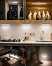 JEKEMORYE Under Cabinet Kitchen Lights Cupboard - LED Motion Sensor Light | Rechargeable Battery Operated, Indoor Magnetic Wardrobe Strip Lighting, Wireless USB, Adhesive, Stick on Counter Shelf Closet