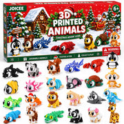 JOICEE 2026 Christmas Advent Calendar with Mini 3D Printed Animals Toys | 24 Days Mini 3D Printed Animal Figurines with Big Eyes Flexible Fidget Toys for Kids Boys Girls Xmas Party Favors Gifts
