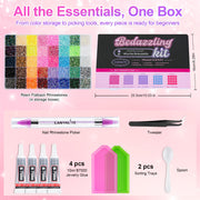 Canvalite 40 Colors Bedazzling Kit, 35000 Pcs 3mm Resin Jelly Rhinestones | Flatback gems, with B7000 glue, tweezers and pickup pen, for nail art, clothing, shoes, phone cases and diamond art crafts