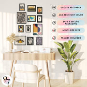 Eclectic Wall Art Prints Unframed, Mid Century Retro Decor for Home Bedroom | 12 Pcs gallery wall decor, funky abstract art, dorm and living room, 8x10, 5x7 and 4x6 sizes