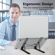 Tonmom Laptop Stand for Desk, Adjustable Laptop Riser-Black | ABS+Silicone Foldable Lap Desk Portable Computer Holder, Ventilated Cooling Notebook Stand for 10-15.6” Laptops,Tablets