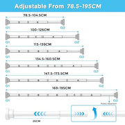 Shower Curtain Pole Extendable Curtain Poles 79-195 Cm Tension Rods For Curtains Extendable No Drill Shower Curtain Rail Non-Slip White Shower Pole for Bathroom Kitchen Bedroom