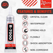 ALECPEA B-7000 Rhinestone Glue, Clear Craft Adhesive, 2 x 15 ml | Precision-tip clear glue for jewellery making, fabric, shoes, flatback gems, DIY crafts and phone screen repairs
