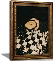 Vintage Gold Framed Martini Bar Wall Art, Moody Cocktail and Chess Canvas Print, Dark Espresso Martini Painting Picture, Chessboard Aesthetic Poster Print Artwork for Kitchen Dining Room Home Bar