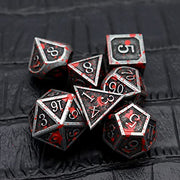 Haxtec Metal DND Dice Set, 7 Pcs Bloodstained Polyhedral Dice for RPG | Blood D&D Dice with Leather Bag, Compatible with Dungeons and Dragons, Heavy Metallic, Halloween Dice, TTRPG Gifts