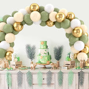 QIFU 52pcs Sage Green and Gold Balloons, Olive Green White Metallic Gold Latex Balloons with Cream Balloon for Jungle Theme Birthday Balloon Party Decoration Anniversary Baby Shower Wedding(12 inch)