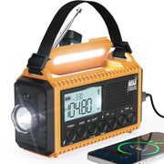 NOAA Weather Alert Radio, 5000mAh Solar Hand Crank Emergency Radio | FM AM Shortwave, Battery Operated Radio with Digital LCD, Cellphone Charger, Flashlight, Reading Lamp, SOS, Headphone Jack