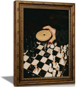 Vintage Gold Framed Martini Bar Wall Art, Moody Cocktail and Chess Canvas Print, Dark Espresso Martini Painting Picture, Chessboard Aesthetic Poster Print Artwork for Kitchen Dining Room Home Bar