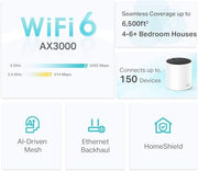 TP-Link Deco X55 AX3000 WiFi 6 Mesh System, Deco X55(3-Pack) | Covers up to 6500 Sq.Ft. , Replaces Wireless Router and Extender, 3 Gigabit ports per unit, supports Ethernet Backhaul