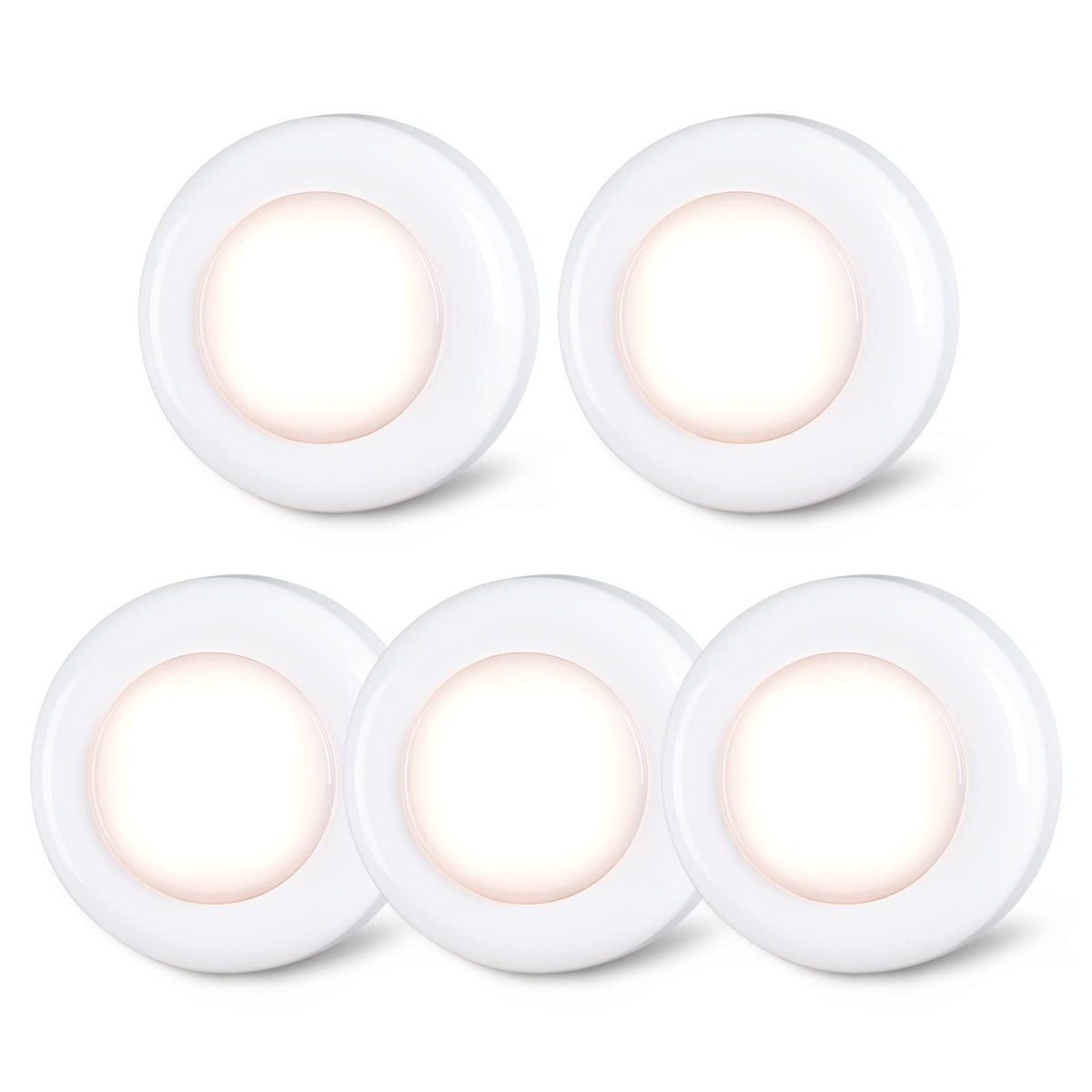 STAR-SPANGLED 2.8” Stick on Puck Lights AAA Battery Operated, 5 Pack Warm | Round Under Cupboard Touch Spot Light, Mini Push Tap LED Night Lamp Battery Powered for Cabinet Closet Wall Kitchen Bookshelf