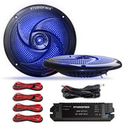 STUDIOFINIX 5.25" 160W Bluetooth Waterproof Marine Speakers - 2 Way Weather Resistant Boat Audio with LED Lights, and Low Profile Slim Style Suitable for Boat, RV, ATV, UTV, Golf Cart (1 Pair, Black)