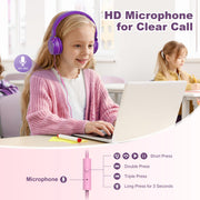 Kids Headphones for School with Microphone, 93dB Volume Limited, PinkPurple | Wired On Ear Headphones for Girls Boys, Foldable Lightweight Headphone for Classroom Learning & Entertainment Travel Computer