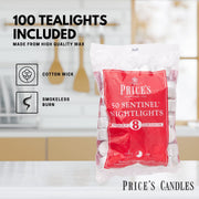 Price's Candles 100 Pack Sentinel Range 8 Hour Tea Lights Unscented Long Burning Tealight Candles for Home Catering Events Relaxation and Everyday Use