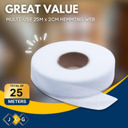 JKG® 25 meters IRON ON HEMMING WEB TAPE - EXTRA STRONG - Perfect for Ironing, Bonding, Patching clothing, Fabric fusing - School badges, trousers etc - NO SEWING REQUIRED (25m x 2cm)