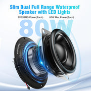 STUDIOFINIX 5.25" 160W Bluetooth Waterproof Marine Speakers - 2 Way Weather Resistant Boat Audio with LED Lights, and Low Profile Slim Style Suitable for Boat, RV, ATV, UTV, Golf Cart (1 Pair, Black)