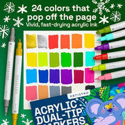 ARTISTRO 24 Acrylic Paint Pens Dual-Tip Dot+Fine for Rock, Glass & Fabric | Precision Colour for Colouring Books & Small Details, Water-Based, Quick-Dry & Low-Odour, Art Gift for Kids, Teens & Adults
