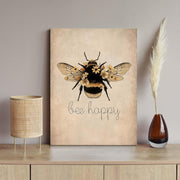 Framed Canvas Wall Art 12x16 Inch Bee Happy Inspirational Quote Artwork Rustic Bee Picture Modern Wall Canvas for Living Room Bedroom Hallway and Stairs Wall Decoration Prints with Hooks Magic Tape