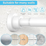 Shower Curtain Pole Extendable Curtain Poles 79-195 Cm Tension Rods For Curtains Extendable No Drill Shower Curtain Rail Non-Slip White Shower Pole for Bathroom Kitchen Bedroom