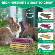 Jorewood 33 Pcs Rabbit Chew Sticks, Rabbit, Guinea Pig Toys, Natural Timothy Grass Molar Teeth Stick, Mixing Flowers Chewing Toy, Small Animals Treats