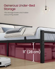 VASAGLE Single Bed Frame, Steel, with Slats and Headboard, 90 x 190 cm | Platform Bed, Supports up to 250 kg, Bedroom Furniture, Matte Black, CONNER Collection RMB291B101