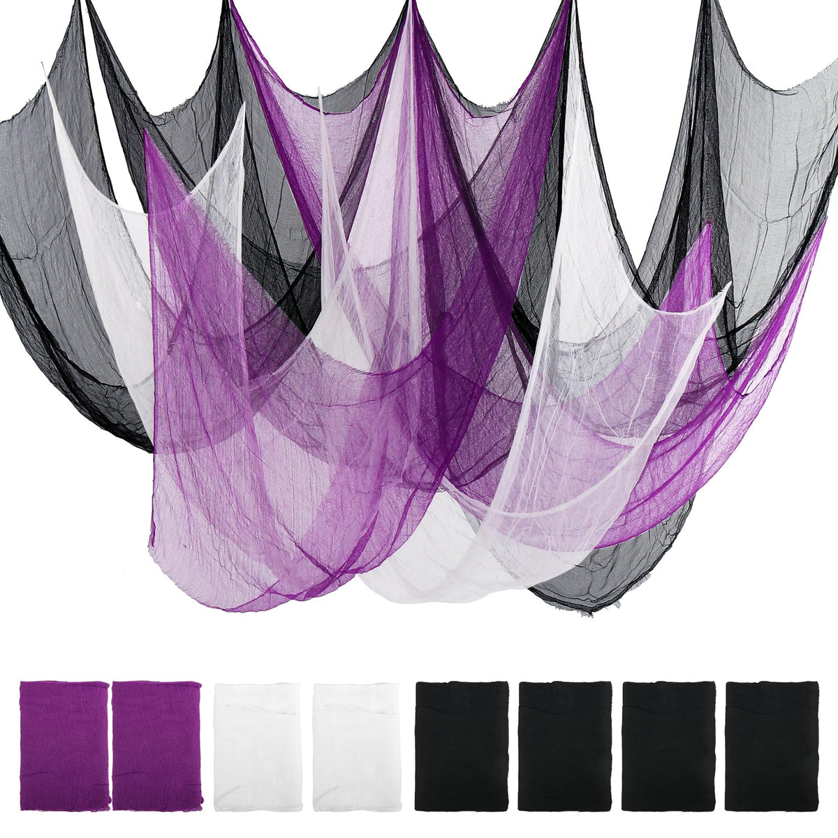 AHEONLAR 8 Pack Halloween Creepy Cloth 30x72 Inch Black White Purple Spooky Fabric Cloth Indoor Outdoor Halloween Decorations for Party Supplies, Home Wall, Doorway, Yard