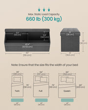 SONGMICS Ottoman Storage Box, Foldable Tufted Bench, 131L | 110 x 38 x 38 cm, Removable Divider, Foot Rest for Entryway Living Room, Grey and Black, Minota Collection, LSF80GYZ