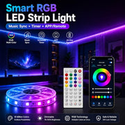 20M RGB LED Strip Lights for Bedroom, Music Sync Colour Changing LED Tape with Bluetooth App & Remote, 16M Colours, Dimmable, Timing Mode, Self-Adhesive for Home Party Kitchen Christmas Decor