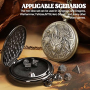 Banloga D&D Dice Set,7PCS Mini Dice with Pocket Watch Case （Dragon, Bronze） | Metal Dice for Dungeons and Dragons, Role Playing Board Games Accessories, Gift for Gamer