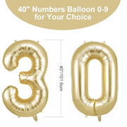 OFFCUP Gold Number 30 Balloons, 40 Inch Large Foil Number 3 & 0 Balloons | Self Inflating 30th Birthday Balloon for 30 Year Boys Girls Men Women Anniversary Birthday Party Decorations Supplies