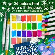 ARTISTRO 24 Acrylic Paint Pens Dual-Tip Dot+Fine for Rock, Glass & Fabric | Precision Colour for Colouring Books & Small Details, Water-Based, Quick-Dry & Low-Odour, Art Gift for Kids, Teens & Adults