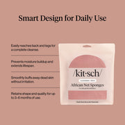 Kitsch African Net Sponge – Exfoliating Body Scrubber – Berry Pink, 3 Pcs | for Cleansing & Gentle Daily Exfoliation – Stretchable Bath Sponge for Hard-to-Reach Areas – Long-Lasting Shower Essential