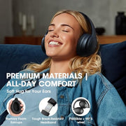 DOQAUS Bluetooth Headphones Over Ear Wireless, 90H Playtime, APP Control | 9 EQ Mode, Headphones Wireless with HiFi Deep Bass, Bluetooth 5.4, Memory Foam Earpad, ENC Mic, for Travel, Phone, PC, Black