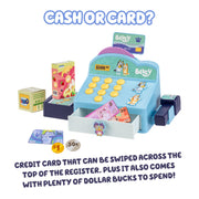 Bluey Cash Register Playset, Interactive Play Register with Scanner | Includes toy credit card, Dollar Bucks, storage drawer, and detachable scanner for grocery store pretend play