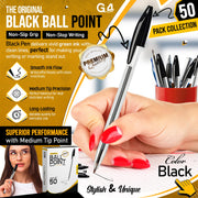 G4GADGET Pack of 50 Black Pens - Medium Tip Fluent Smooth Writing Black Biro Ballpoint Pens